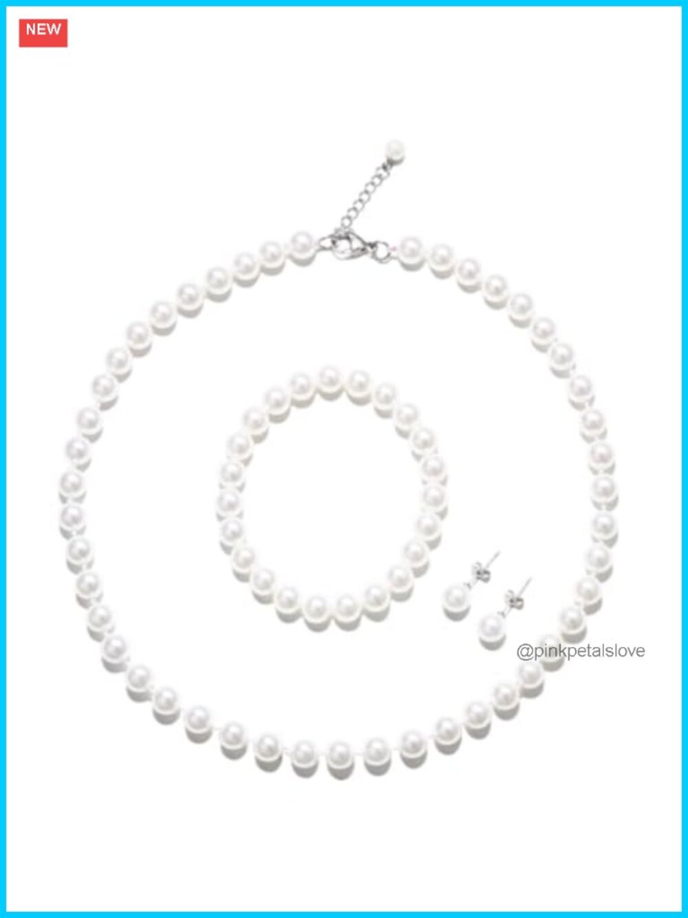8mm Glass Imitation Pearl Jewelry Set Necklace Bracelet Earrings